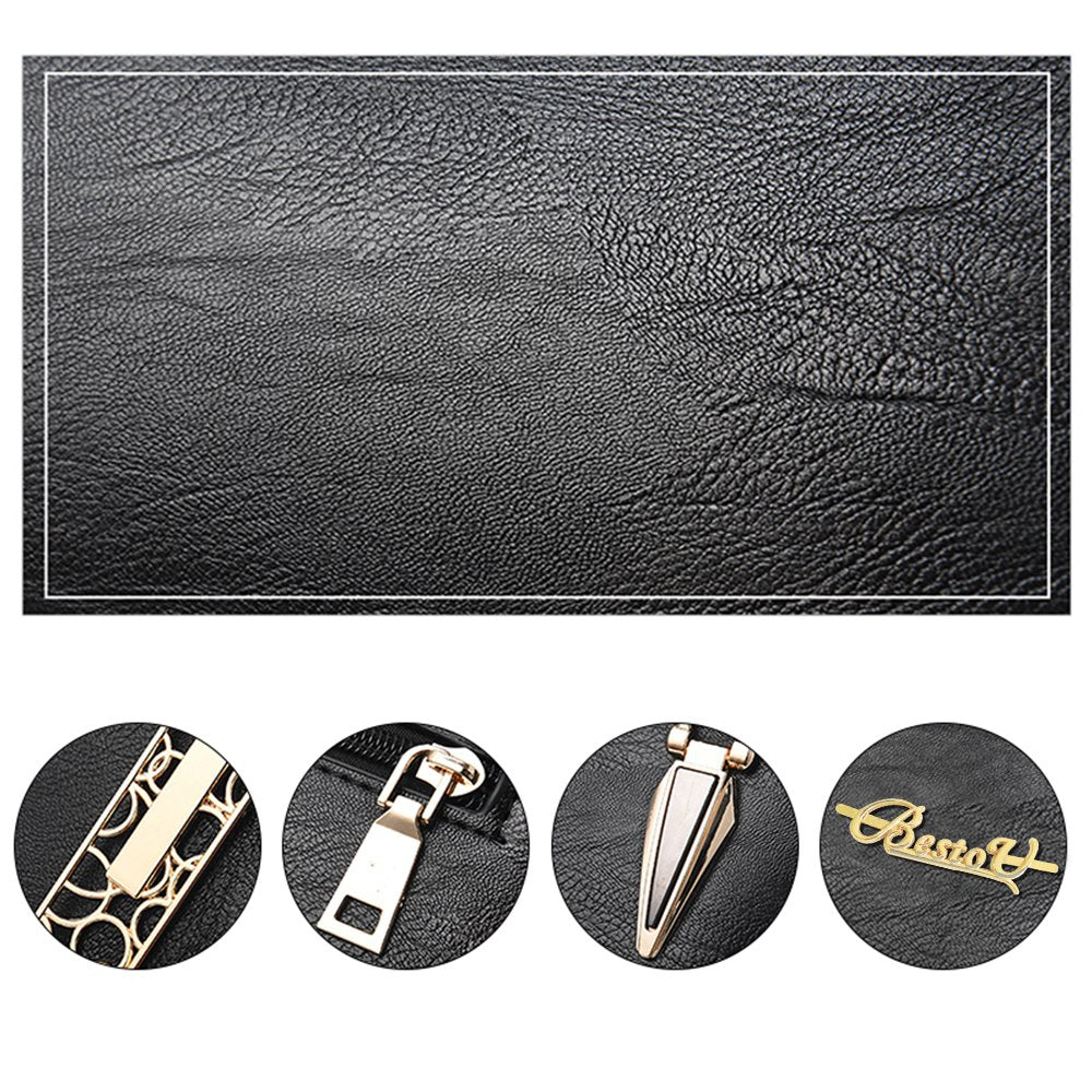 BestoU Women's Black Leather Large Handbag Ladies Shoulder Bag Women's Crossbody Bag (Black)
