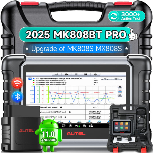Autel MaxiCOM MK808BT PRO OBD2 diagnostic tool: 2025 full bidirectional active test, Android 11, 4G+64GB, 2.4&5G WIFI, upgrade from MK808BT MK808S MK808 MX808S, 28+ service all system, BT506 compatible.