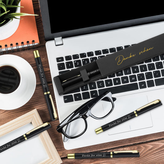 Ten pens as thank-you gifts for colleagues and teachers. Thank you for everything. Metal thank-you pens with gift boxes. Farewell gift for colleagues, students, employees, and team.
