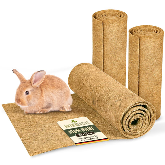 Nature's Own 3 Rodent Rug made of 100% hemp, 100 x 50cm - absorbent, dust-free & protective. High-quality hemp mats for rodents. Ideal cage floor covering for small animals.