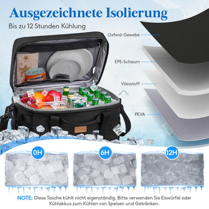 Lifewit Cooler Bag 30L, Foldable Picnic Bag for Food & Drinks, Portable Ice Box for Men, Women, Insulated Thermal Bag for Work, Camping, and Everyday Use, Black.