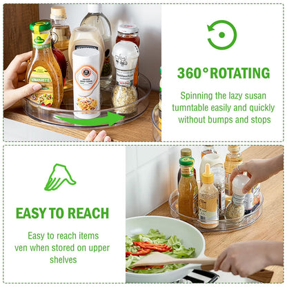 Refrigerator turntable, 2-piece Lazy Susan refrigerator organizer, clear turntable for kitchen cabinet, 360-degree rotating spice rack cabinet organizer (large + small)