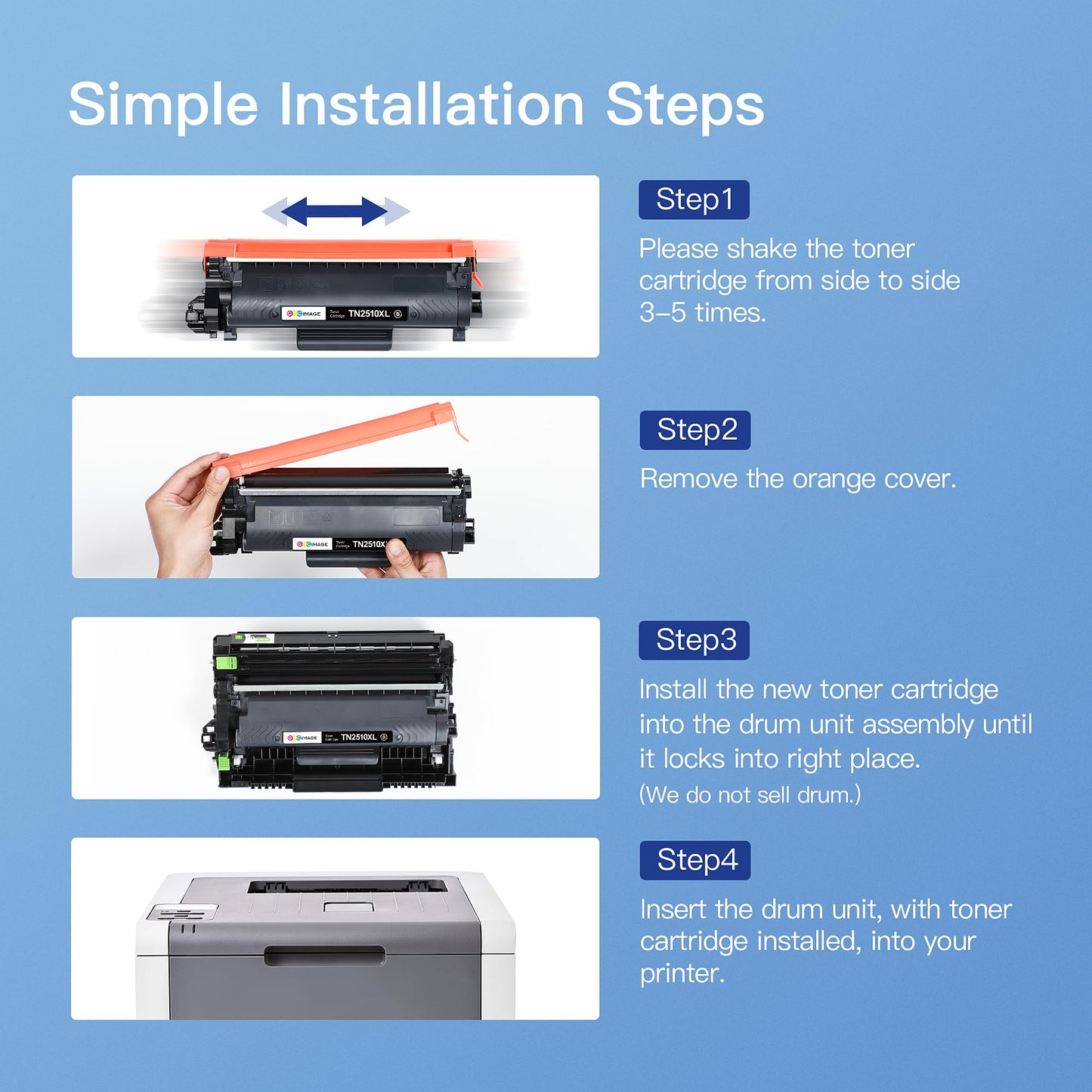 GPC IMAGE TN2510 XL TN-2510XL compatible toner for Brother HL-L2400DW, MFC-L2835DW, HL-L2400DWE, MFC-L2800DW, DCP-L2620DW, MFC-L2860DWE, DCP-L2627DW. Includes chip in 2-pack black.