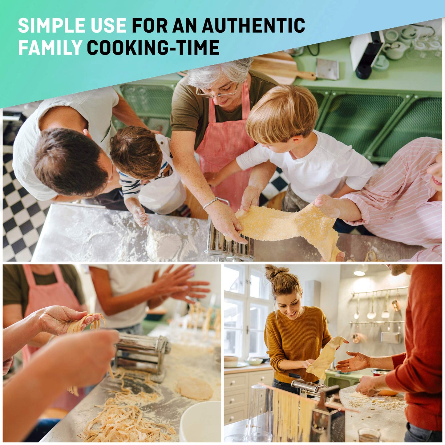 Manual pasta machine with dryer - Multi-Pasta Stainless Steel Rustproof Italian flat pasta machine 7-stage adjustable, sharp blade clamp - Fresh homemade noodles, spaghetti, lasagna