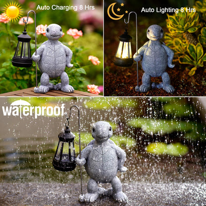 Yeomoo Turtle Garden Figurines with Solar Lights Outdoor Garden Decor - Turtle Decor Garden Room with Solar Lantern Gifts for Women Mom Birthday Weatherproof Decor for Balcony Patios