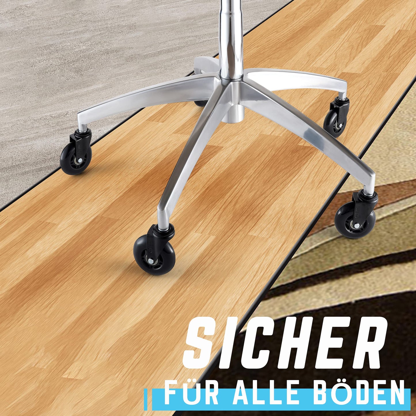 WISD Office Chair Wheels 5-Pack, Hard Floor Casters for Office Chair, 11mm x 22mm Stem, Quiet & Scratch-Free Heavy Duty Rubber Casters for Desk Chair, Universal Fit (Not for IKEA)