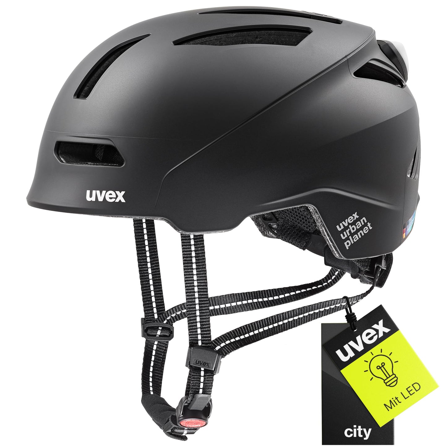 Uvex Urban Planet LED City bike helmet in matte black 58-61cm.