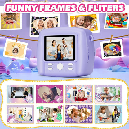 Instant Camera for Kids, Kids Camera Compact Cameras 1080P HD Instant Printing of Photos, Birthday Gift Christmas Gift Toy for 3 4 5 6 7 8 9 10 11 Year Old Girls Boys 3 Rolls of Photo Paper