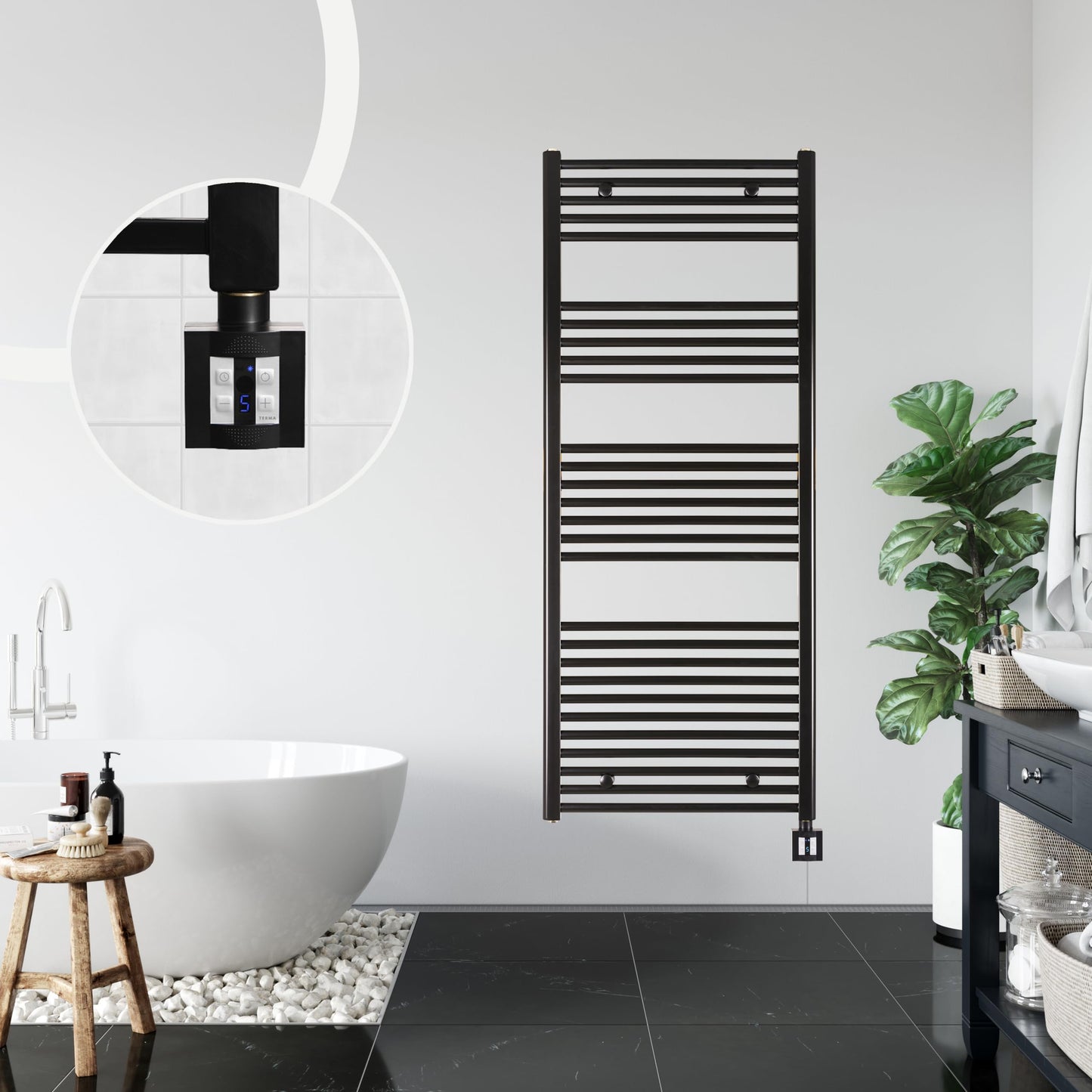 anapont electric towel radiator 1475hx600b - black - with timer function - towel heater - electric bathroom heater - bathroom towel heater - Made in Germany