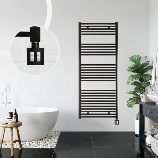 anapont electric towel radiator 1475hx600b - black - with timer function - towel heater - electric bathroom heater - bathroom towel heater - Made in Germany
