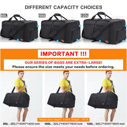 Urtala Foldable Travel Bag for Men & Women, 100L Large Weekender Overnight Bag with Shoe Compartment, Waterproof Carry-on Bag/Sports Bag