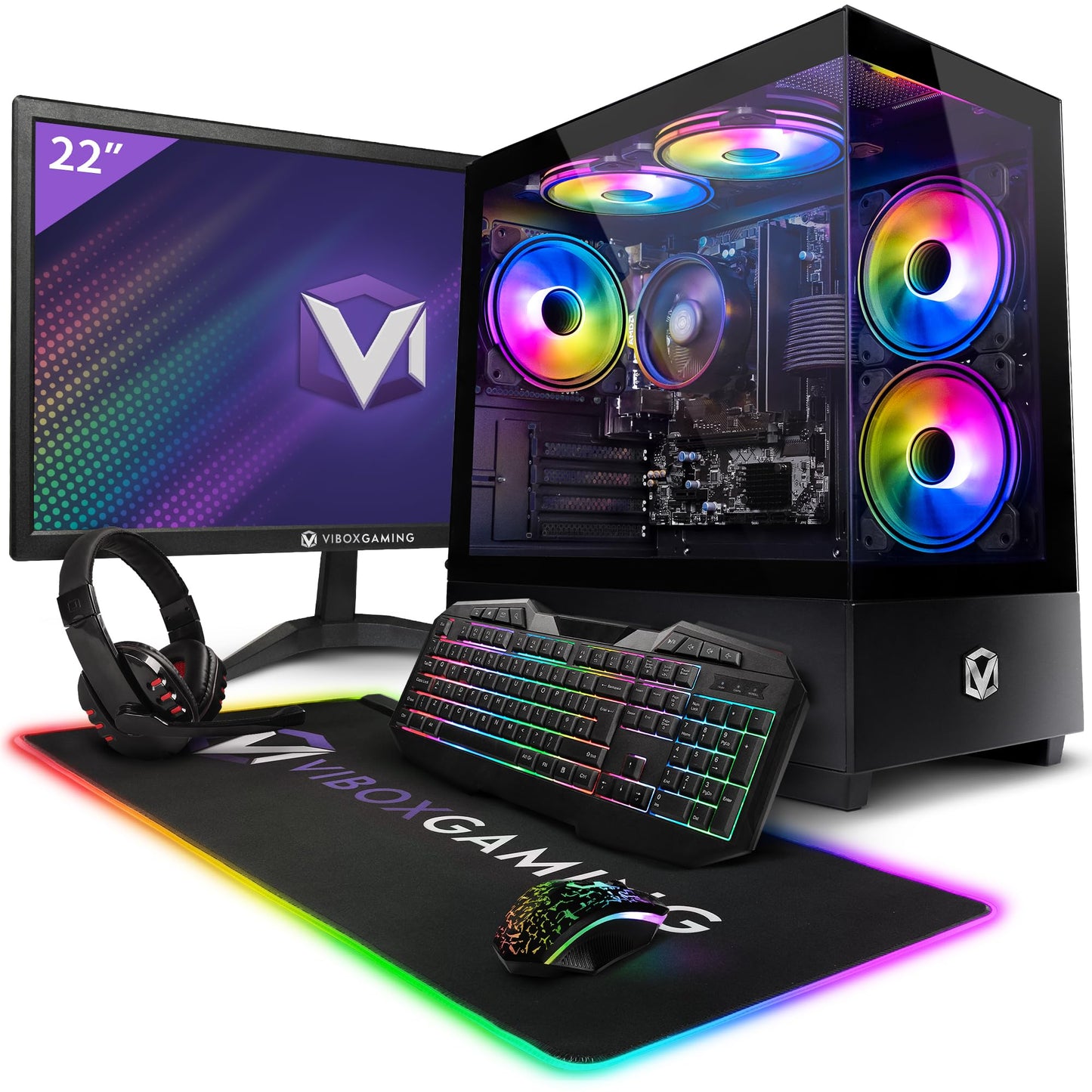 Vibox I-96 Gamer PC - 22 inch Display Pack - Quad Core AMD Ryzen 3200G Processor 4 GHz - Radeon Vega 8 Graphics - 8 GB RAM - 480 GB SSD - Linux OS - WiFi