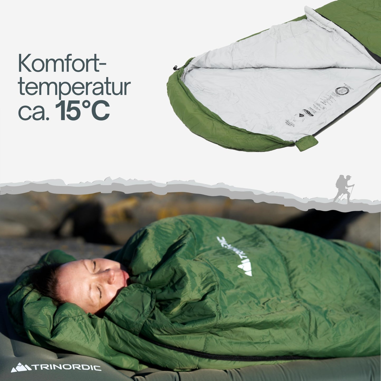 Trinordic 780g Ultralight Summer Sleeping Bag - with Anti-Snag Zipper - Compact sleeping bag for outdoor activities, great for camping, hiking, trekking, and bikepacking.
