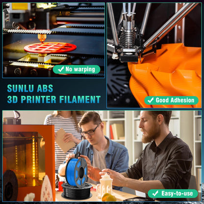 SUNLU ABS Filament 1.75mm Bundle, 3D Printer Filament 0.9kg*2, High Temperature Resistant ABS 3D Printing Filament, High Strength Impact Resistant, 1kg per Spool, 2 Rolls, Black+Black