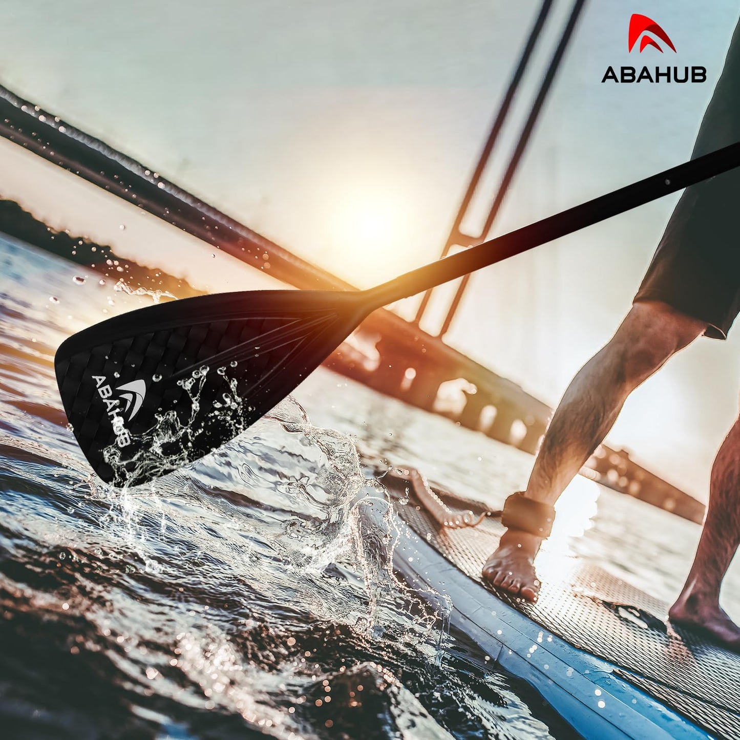Abahub SUP Paddle 3-piece Stand Up Telescoping Paddle 173-213cm Aluminum with PU Coating for SUP Board Surfboard Boating Canoeing, Plastic-Nylon Blade 12k Carbon Pattern on the Blade