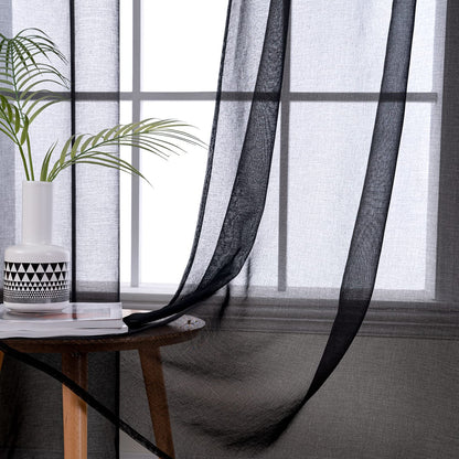 MIULEE 2-Pack Sheer Voile Curtain with Grommets, Transparent Curtain made of Voile Polyester for Living Room Airy Decor Curtain for Bedroom 140 X 260 cm (W x H), Grommet Top Black