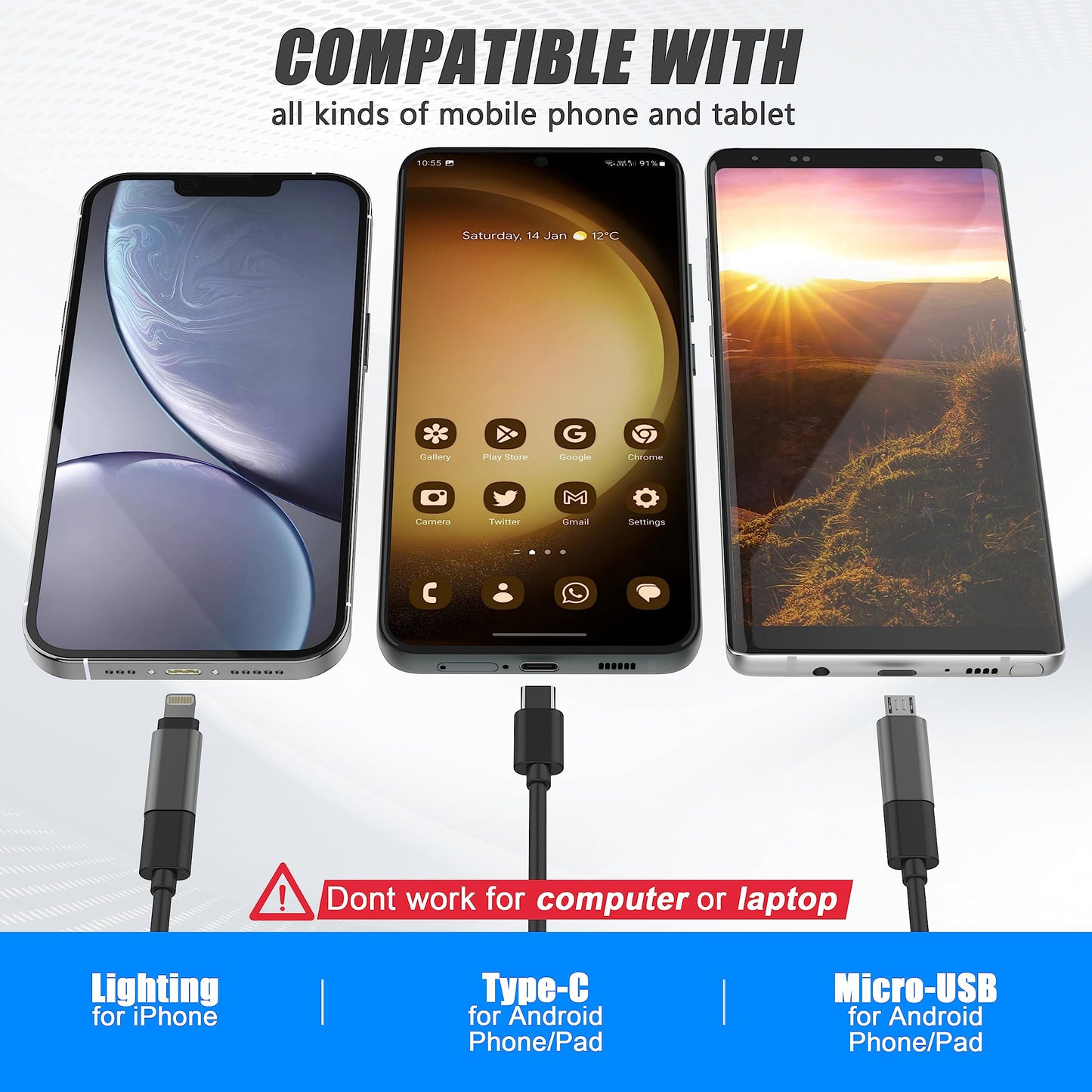 Pancellent Endoscope 1920P HD Snake Inspection Camera, Type C Endoscope, Scope Camera with 8 LED Lights for Android and iOS smartphones, iPhone, iPad, Samsung (5M)