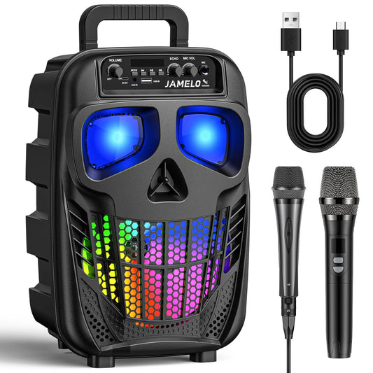 JAMELO Karaoke Portable Systems with 2 Microphones, Bluetooth Speaker with Light Effects, PA System Supports USB/AUX, for Kids/Adults, Karaoke Machine for Parties/Weddings/KTV/Church.