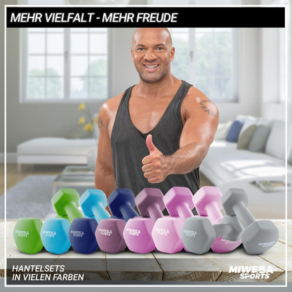 Miweba Sports neoprene dumbbell set NKH100 | 𝐏𝐫𝐨𝐟𝐢 dumbbell - Hexagon dumbbell set - short dumbbells - short dumbbell set - gymnastics dumbbells - dumbbell set - Dumbbell - 0.5-10 kg (2X 5.0 kg, Grey)