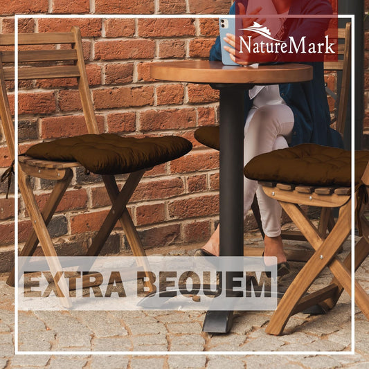 NatureMark 4-piece set chair cushions with ties 40x40 cm - Filled seat cushions, suitable for outdoor & indoor use - Chocolate brown