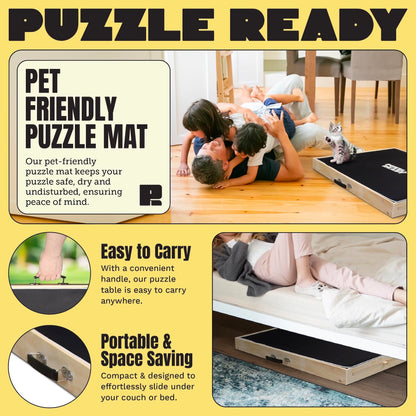1000 Piece Wooden Puzzle Table - 30" x 24" Folding Puzzle Table with shorter legs, 4 colored drawers, 3 tilt angles & puzzle cover mat - Portable Puzzle Table