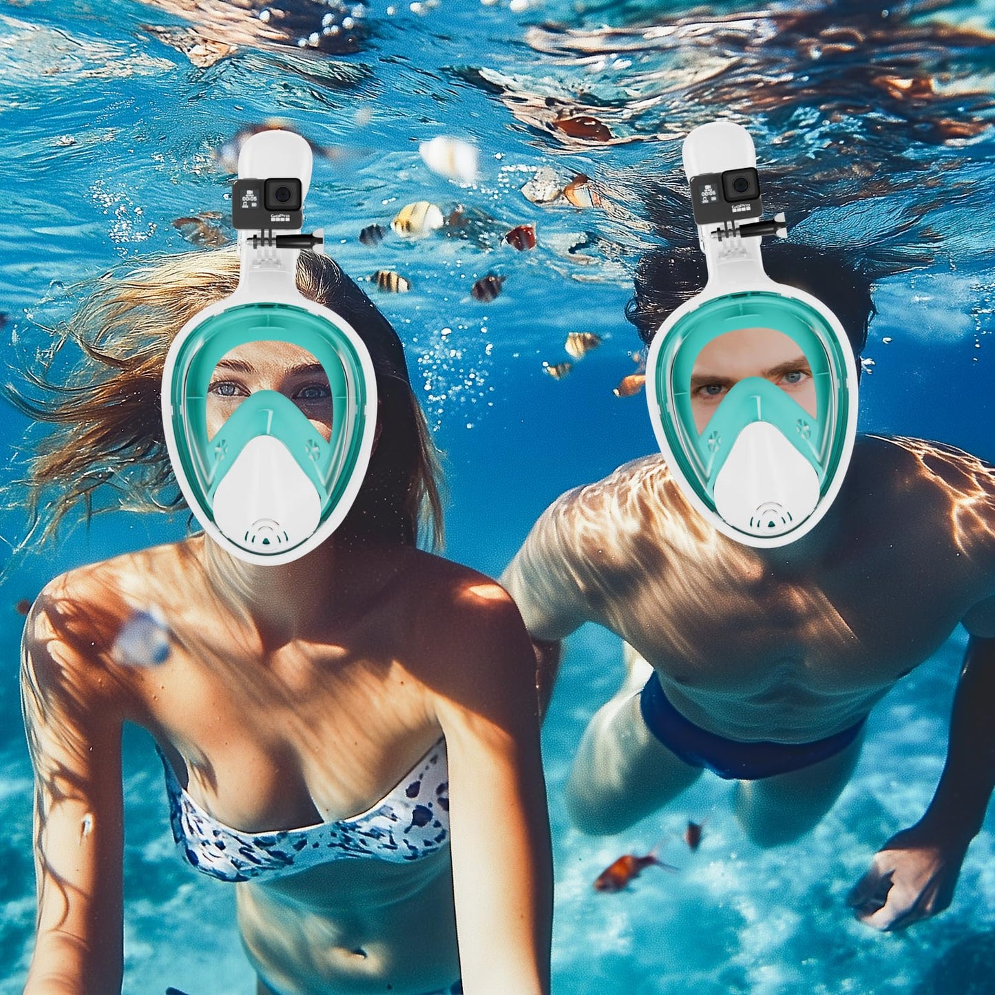 Adult Snorkel Mask Full Face, 180° Full Face Diving Mask / CO2 Safety, Anti-Fog and Anti-Leak Technology with Adjustable Head Straps, Compatible with Sports Cameras (Green, L/X)