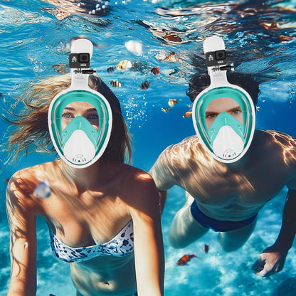 Adult Snorkel Mask Full Face, 180° Full Face Diving Mask / CO2 Safety, Anti-Fog and Anti-Leak Technology with Adjustable Head Straps, Compatible with Sports Cameras (Green, L/X)