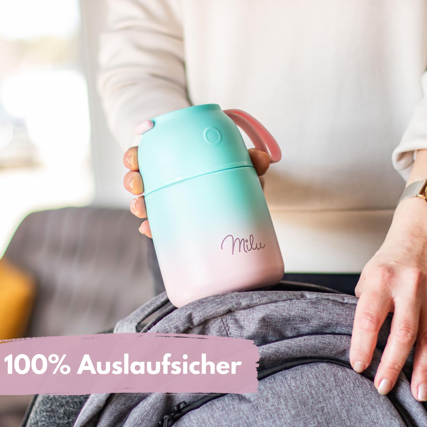 Milu® 800ml Stainless Steel Thermos Food Container, Thermo Lunchbox, Soup Container to-go, Thermal Box for keeping soup, baby food warm, meal container, portable baby food warmer, Mint Pink 800ml