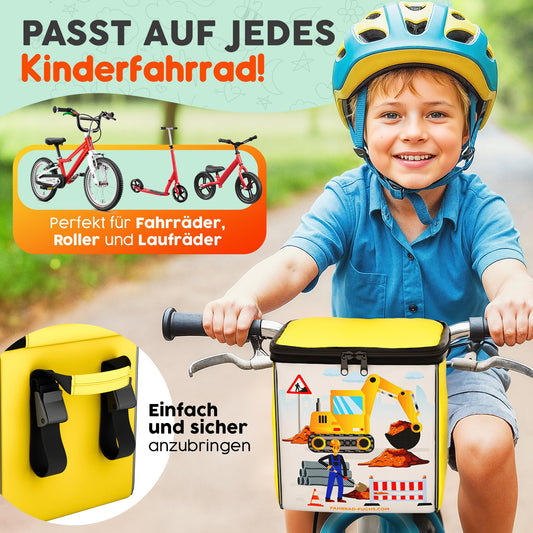 Handlebar Bag Bike Kids - Excavator Yellow - Handlebar Bag, Front Bike Basket Kids, Balance Bike Basket, Kids Bike Basket - Water repellent, Universally fitting