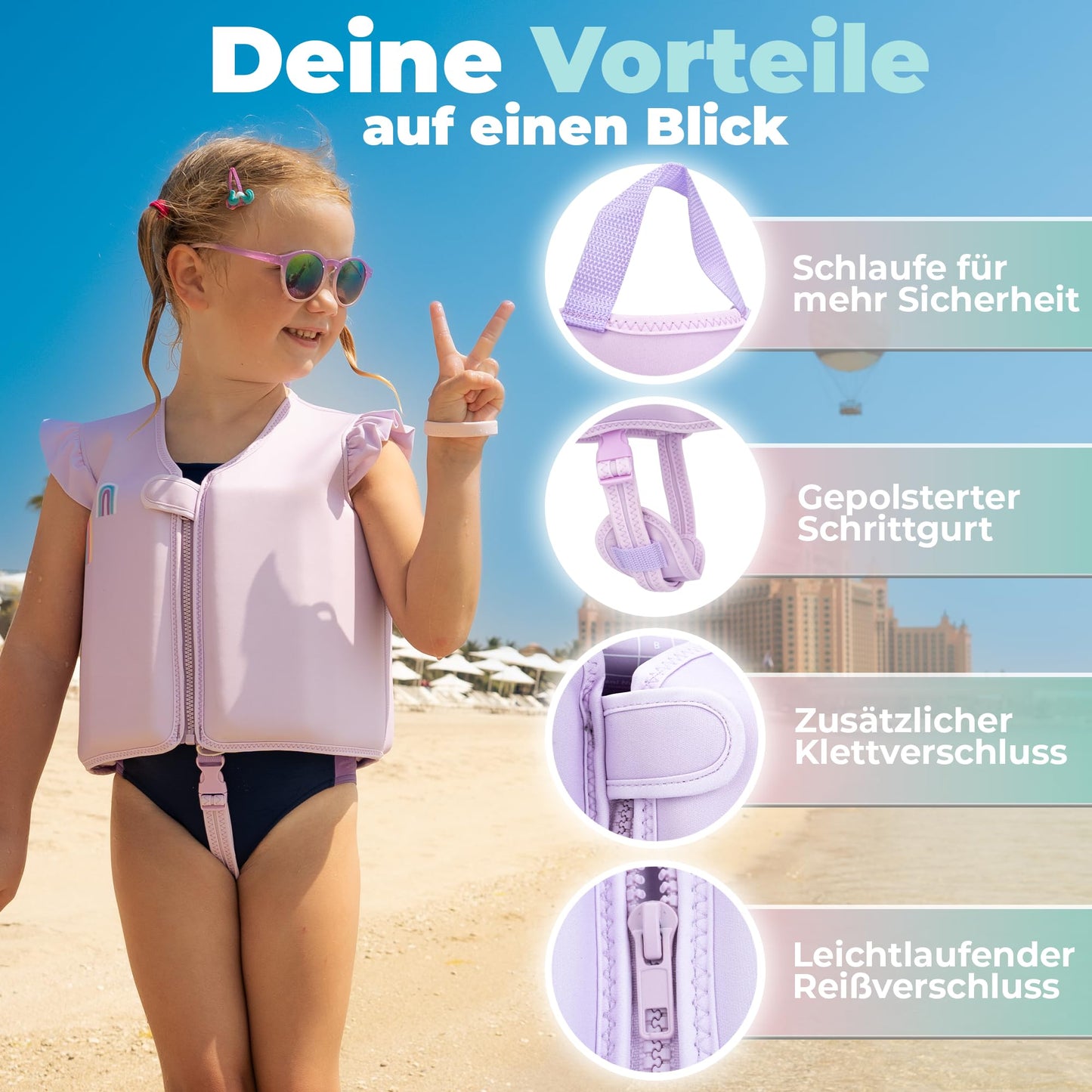 KIDVERSE Swim Vest Kids 2-3 Years - TÜV certified swim aid with waist size up to 56cm - Swim aid for kids 2-3 years - Children's swim vest for learning to swim - Comfortable swim vest for kids