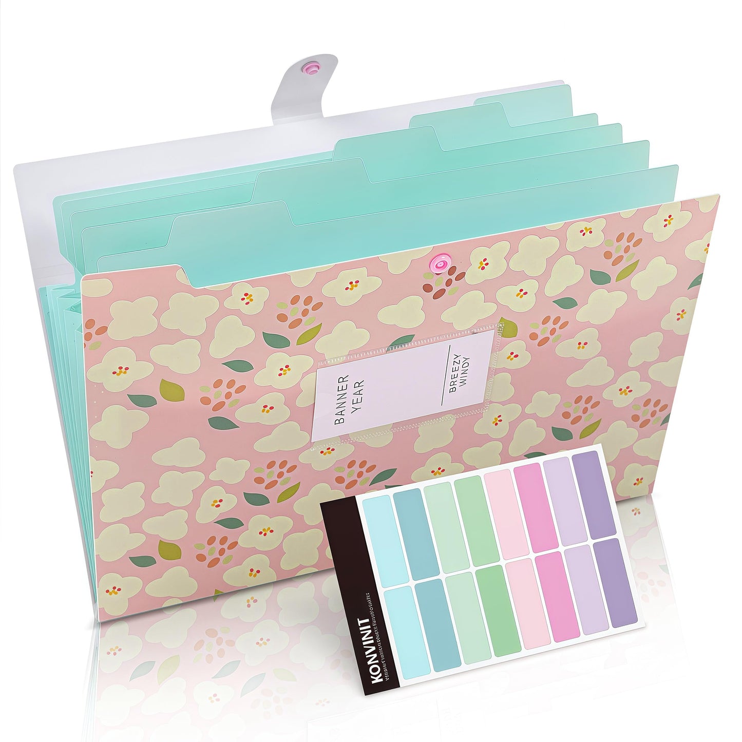 KONVINIT document folder expanding A4 file folder with 5 compartments Expandable organizer folder for school/home/work/office School supplies aesthetic, 2 pieces