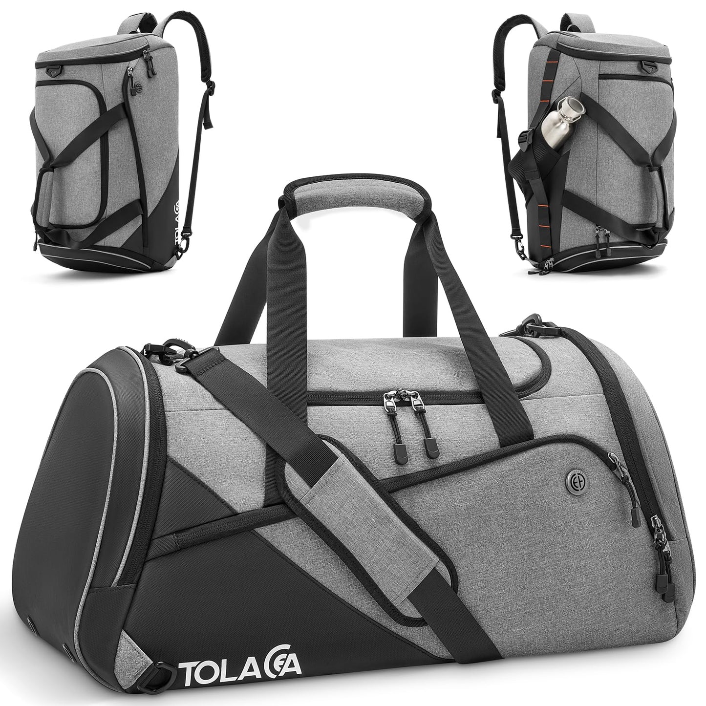 Tolaccea 47L Large Sports Bag Backpack with Shoe Compartment Wet Compartment Weekender Duffel Bag Gym Training Bag for Men Women Gym, Travel, Swimming, Sauna, Soccer (Gray)