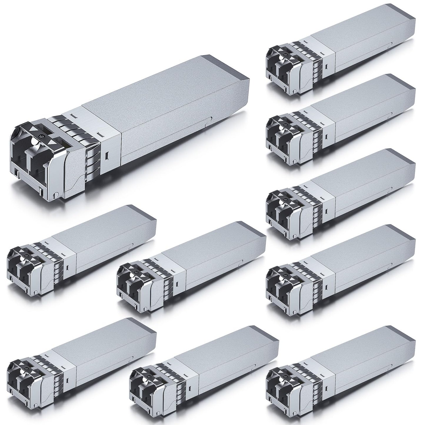 10Gtek 10-piece 10Gb SFP+ SR multimode module, 10GBase-SR LC transceiver compatible with Cisco SFP-10G-SR, Meraki, Mikrotik, Ubiquiti UniFi, Netgear, Zyxel, D-Link, TP-Link, Open Switch.