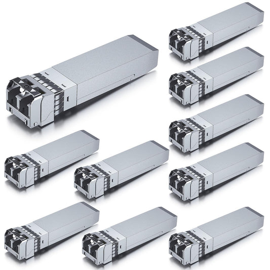 10Gtek 10-piece 10Gb SFP+ SR multimode module, 10GBase-SR LC transceiver compatible with Cisco SFP-10G-SR, Meraki, Mikrotik, Ubiquiti UniFi, Netgear, Zyxel, D-Link, TP-Link, Open Switch.