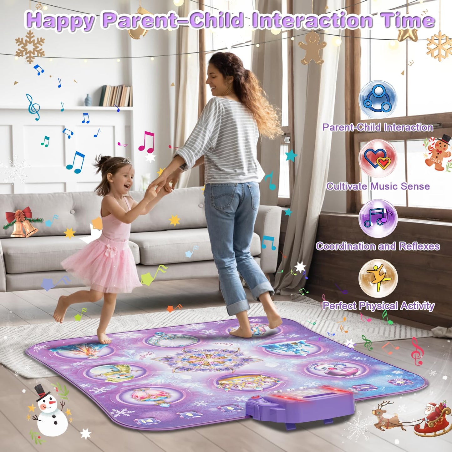 Dance mat kids toy gifts for girls 3 4 5 6 7 8 9 years, 2025 8 button dance mat with Bluetooth, Flowing light control system with stands, Purple princess gift for 3-12 girls