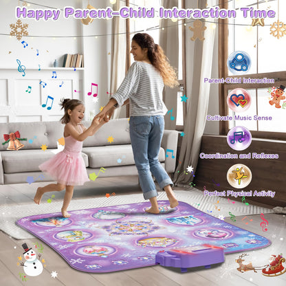 Dance mat kids toy gifts for girls 3 4 5 6 7 8 9 years, 2025 8 button dance mat with Bluetooth, Flowing light control system with stands, Purple princess gift for 3-12 girls