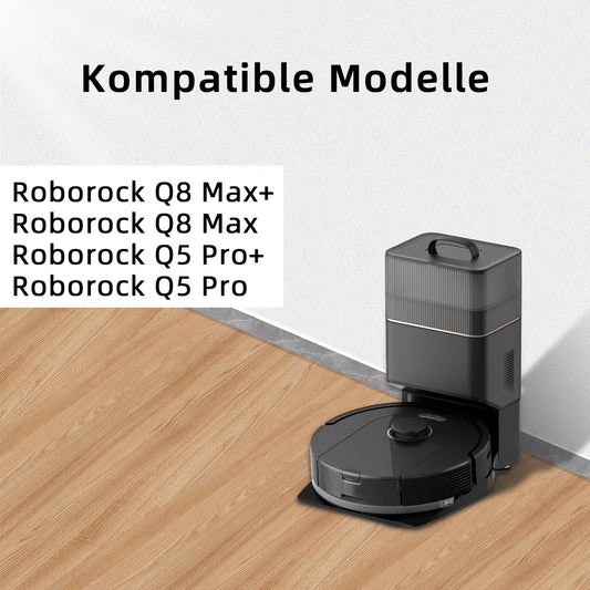 17 pieces of accessories for Roborock Q8 Max+ / Q8 Max / Q5 Pro+ / Q5 Pro robot vacuum, including 2 main brushes, 4 filters, 4 mop cloths, 1 cleaning brush, and 6 side brushes (Black).