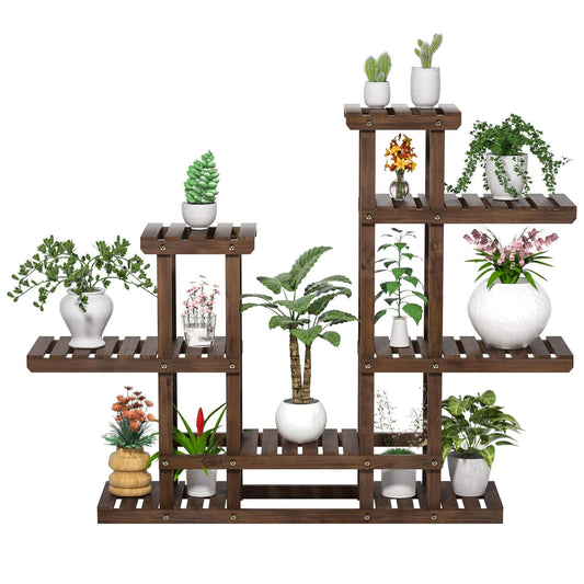 Yaheetech Wooden Plant Stand, Flower Rack Outdoor, 6-Tiered Flower Shelf, Multi-layered Plant Stand Wooden Shelf 120.5x25x96.5 cm, Flower Holder for Garden Living Room Balcony Indoor
