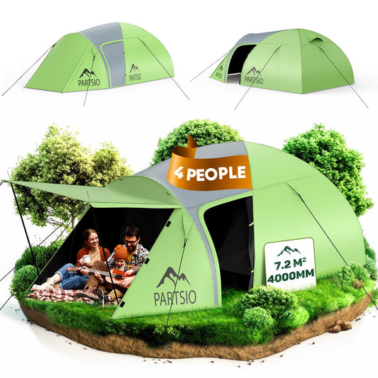 Partsio camping tent with vestibule tent 2-4 people Waterproof 4000mm dome tent Vestibule Detachable for trekking & festival Family camping trip Trekking garden Living space volume: 7.2 m³