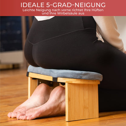 Florensi Meditation Bench - Folding Meditation Bench - Ergonomic Bamboo Meditation Stool - Stable Meditation Chair with Meditation Cushion for Kneeling & Sitting - Deeper & Longer Meditation