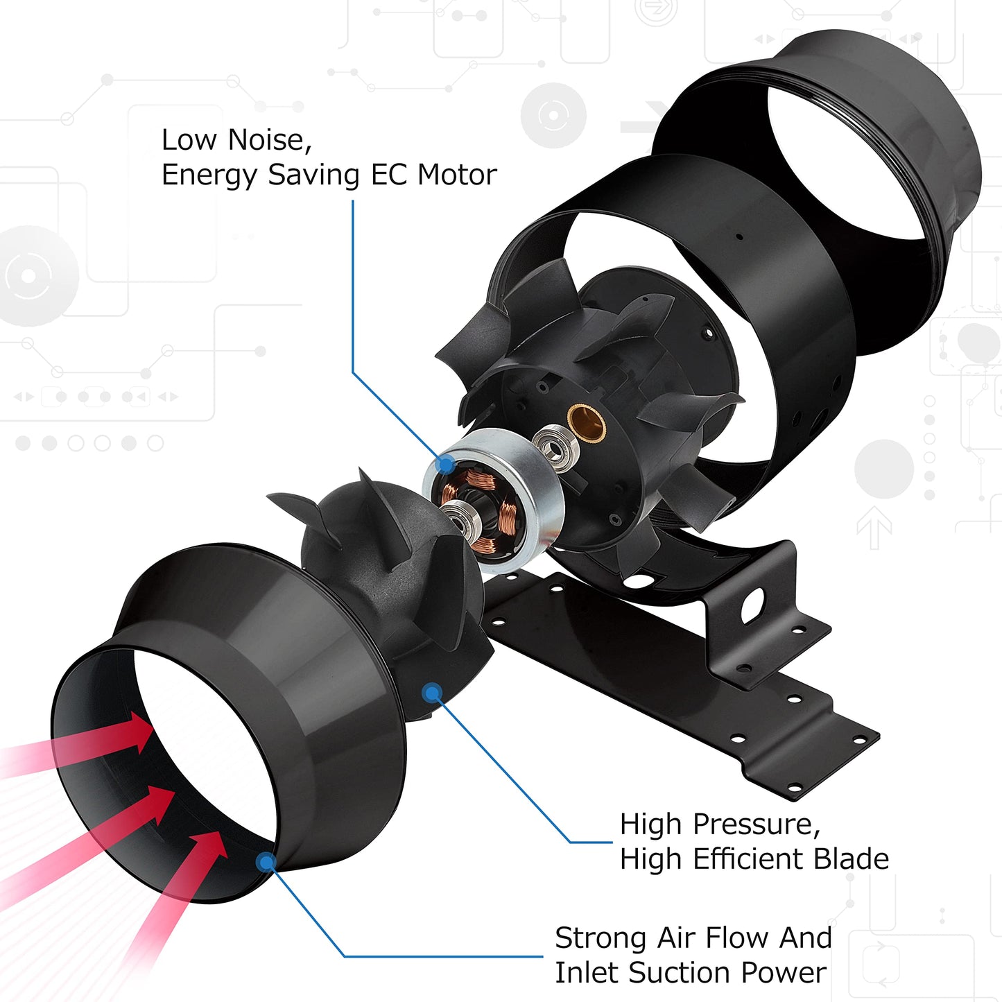 DUCTURBO duct fan 100mm adjustable, 275m³/h inline duct fan exhaust fan ideal tube fan for grow tents, ventilation, and exhaust fans, lightweight, matte black