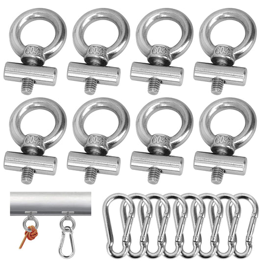 Homgaty keder rail hooks, 8 set 6mm stainless steel awning hooks keder stopper with carabiner, awning hook keder rail accessory for caravan, motorhome, trailer, campervan, boat, camping tent.