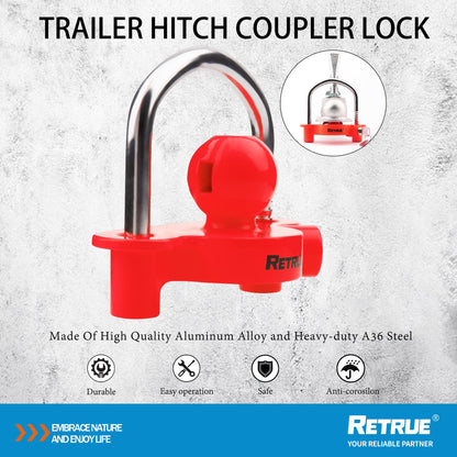 RETRUE Trailer hitch lock, theft protection for common trailer couplings, trailer ball lock coupling lock. Trailer security lock with 2 keys, red.