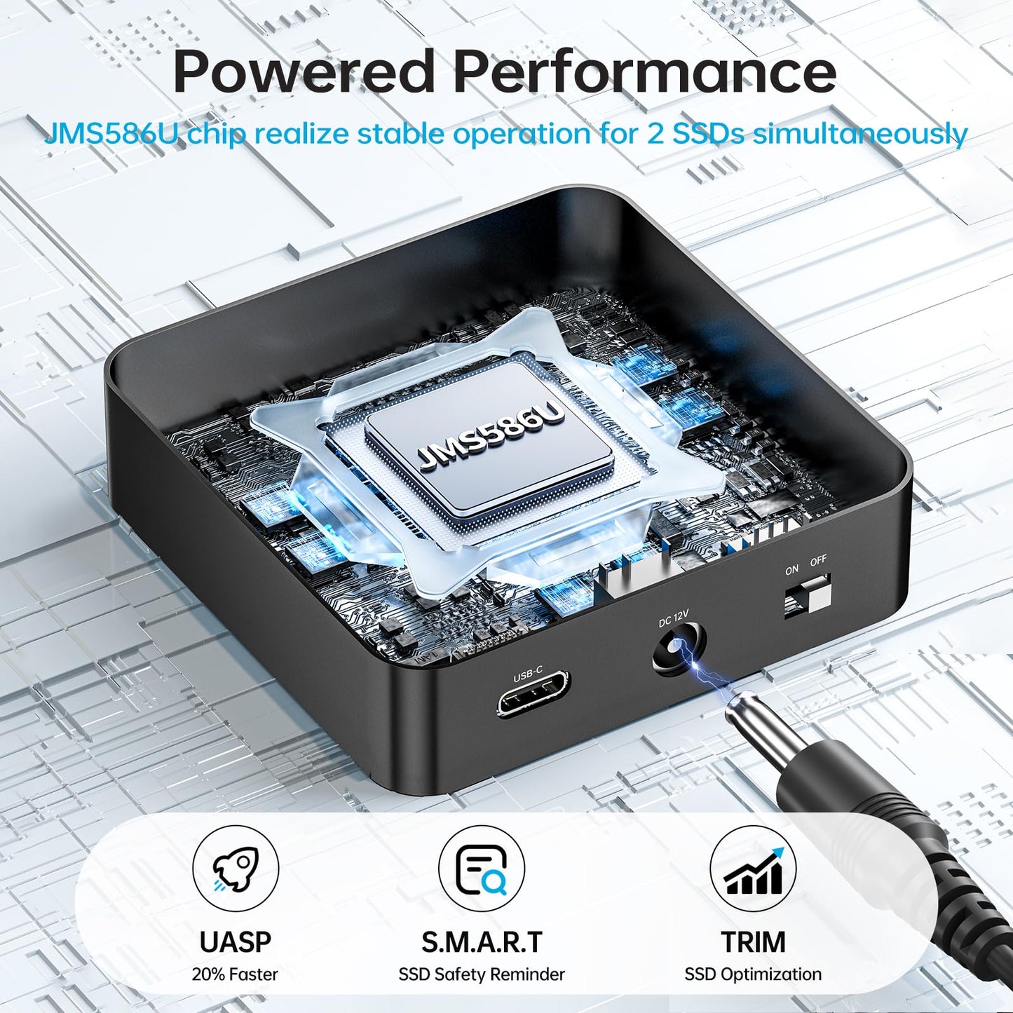 SSK Hard Drive Docking Station, 20Gbps Dual Bay NVMe M.2 SSD Enclosure, Tool-Free Docking Stations for Hard Drive Adapter USB 3.2 Gen 2X2 Clone NVMe Enclosure for M Key PCIE NVMe SSD Case