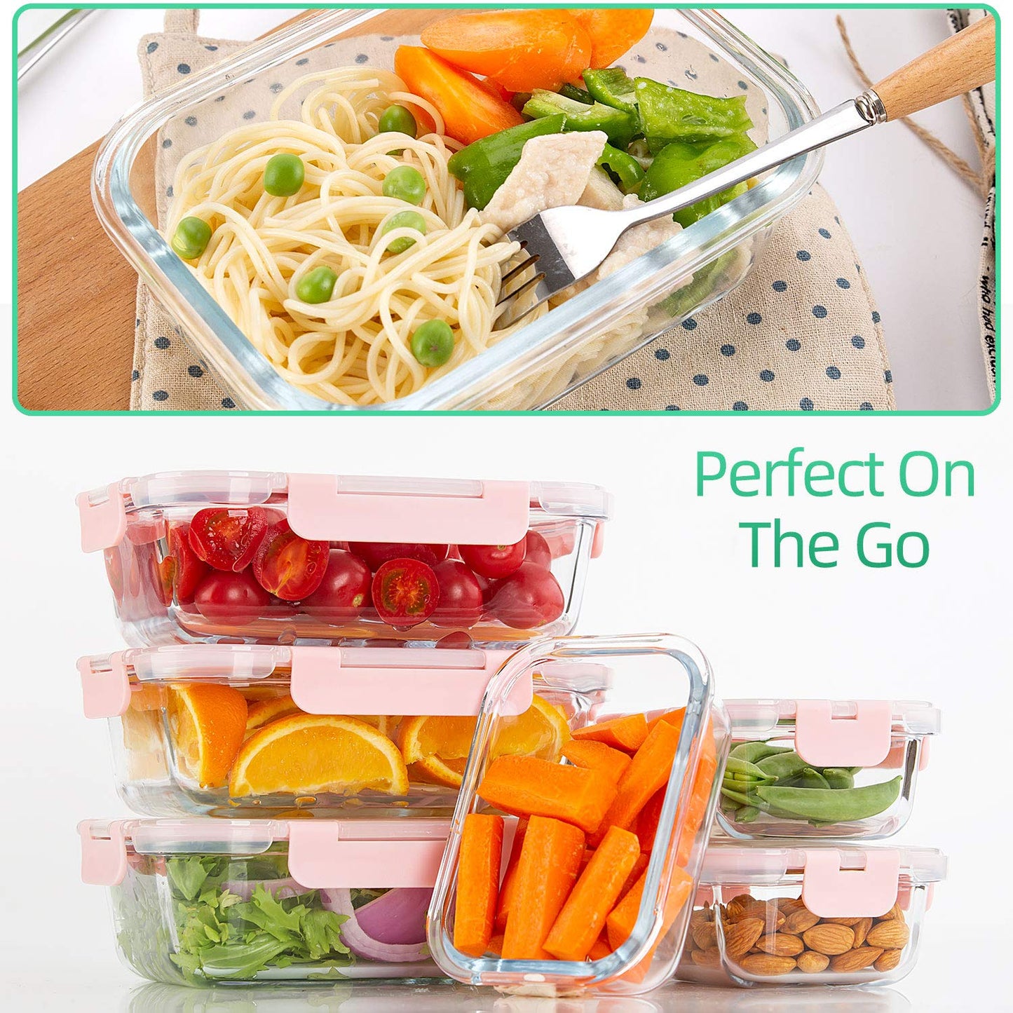 Storage containers with lids [10 pieces] Glass food storage containers, BPA-free, Clip & Close, Suitable for microwave, freezer, and dishwasher.