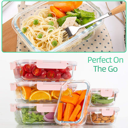 Storage containers with lids [10 pieces] Glass food storage containers, BPA-free, Clip & Close, Suitable for microwave, freezer, and dishwasher.