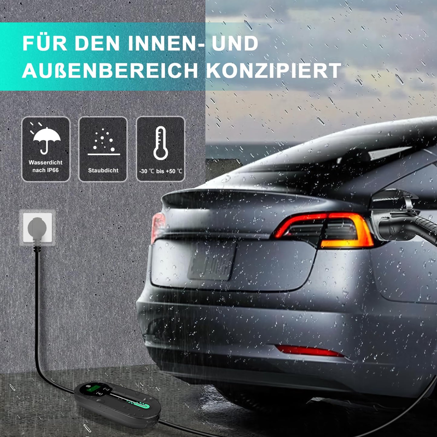 Beny Type 2 Charging Cable 6m - 3.68kw Portable Charging Cable Electric Car Type 2 Schuko for Electric Vehicles, IP66 Waterproof Mobile Wall Box with LED Display Adjustable Time Delay & Carrying Bag