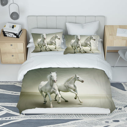 IUNTWEIE Horse Bedding 135x200, 3D Horse Bedding Sets with Zipper, Super Soft Comfortable Microfiber Bedding, 3-piece Duvet Cover 135 x 200 cm + 2 Pillowcase 50 x 75 (Horse-4, 135x200cm)