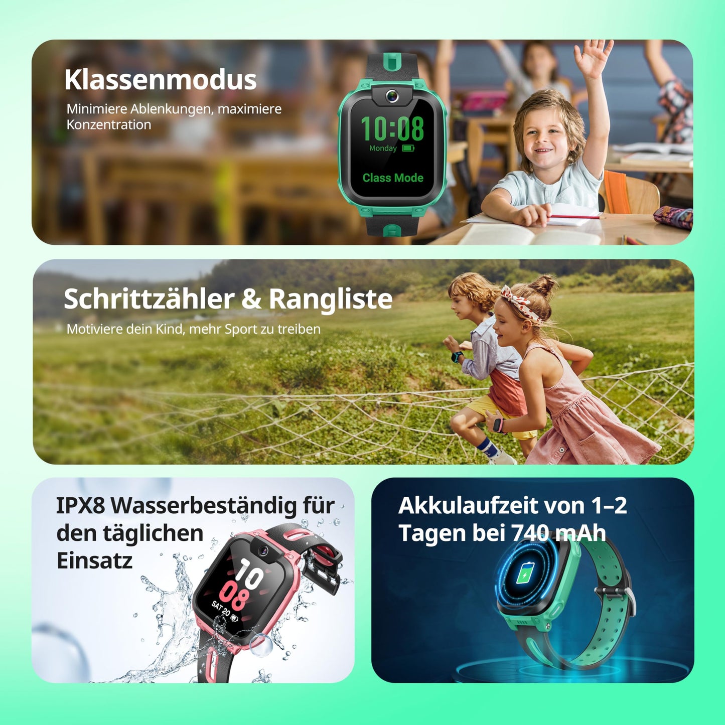 imoo Z1 Smartwatch for Kids Watch Phone, 4G Kids Smartwatch Phone with long-lasting video and phone call, GPS watch with real-time tracking and IPX8 waterproofing (Green)