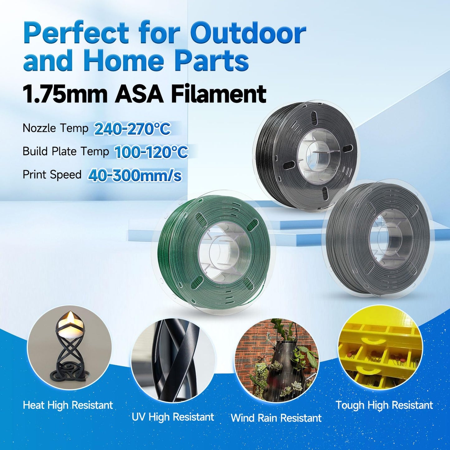 FilaBees ASA Filament 1.75mm Sparkle White, 3D printer filament for printing outdoor functional parts, weather and heat resistant 1KG